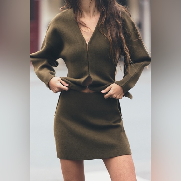 ZARA Khaite Vibes 2-Piece Balloon Sleeve Cardigan Sweater & Skirt Outfit Set - Picture 9 of 16